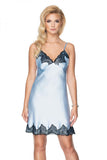 Elegant Sky Blue Satin Nightdress with Black Lace Accents