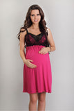 Fuchsia Lace-Trimmed Maternity Chemise with Detachable Cups