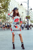 Comfortable Newspaper Pattern Dress with Pockets