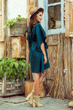 Butterfly Dress with Belt in Bottle Green