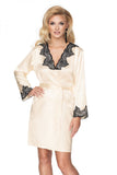 Luxurious Cream Dressing Gown with Black Lace Inserts