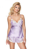 Lavender & Cream Satin Two-Piece Set with Lace Details