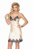 Elegant Cream Satin Nightdress with Black Lace Details