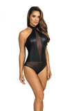 Captivating Black Latex Bodysuit with Tulle Details