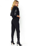 Elegant Eco-Leather Jumpsuit with Pockets and Zipper Back