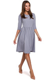 Elegant Flared Midi Dress with Fitted Bodice and Zipper