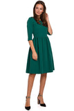 Elegant Flared Midi Dress with Fitted Bodice and Zipper