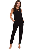 Elegant Comfort Overalls with Unique Neckline and Zip Closure