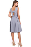 Unique Cut Dress with Exposed Back and Flared Skirt
