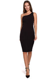 Elegant One Shoulder Pencil Dress with Zip Closure