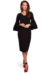 Elegant Feminine Dress with Flowing Sleeves - black / S