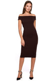 Feminine Midi Dress with Shoulder Exposure and Stretch Fit