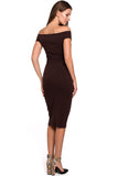 Feminine Midi Dress with Shoulder Exposure and Stretch Fit