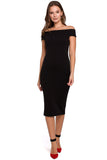Feminine Midi Dress with Shoulder Exposure and Fitted Cut
