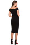 Feminine Midi Dress with Shoulder Exposure and Fitted Cut