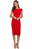 Feminine Midi Dress with Shoulder Exposure and Fitted Cut