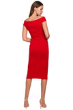 Feminine Midi Dress with Shoulder Exposure and Fitted Cut