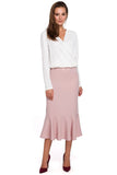 Elegant Midi Pencil Skirt with Frill Detail