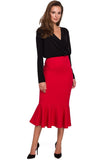 Elegant Frill Midi Pencil Skirt with Covered Zipper