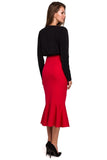 Elegant Frill Midi Pencil Skirt with Covered Zipper