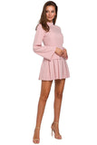 Modern Stand-Up Collar Flared Sleeve Dress with Folds