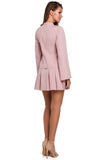Modern Stand-Up Collar Flared Sleeve Dress with Folds