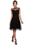 Elegant Black Mesh Dress with Lace and Woven Dots