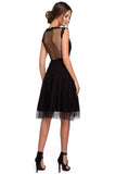 Elegant Black Mesh Dress with Lace and Woven Dots