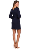 Romantic Mini Dress with Deep V Neckline and Cuffed Sleeves