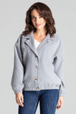 Loose-Fit Grey Short Jacket with Decorative Buttons