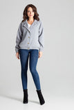 Loose-Fit Grey Short Jacket with Decorative Buttons