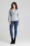 Loose-Fit Grey Short Jacket with Decorative Buttons