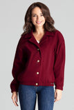 Maroon Loose-Fitting Short Jacket with Decorative Buttons