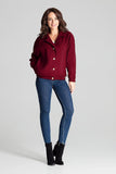 Maroon Loose-Fitting Short Jacket with Decorative Buttons