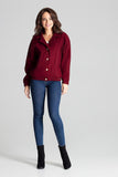 Maroon Loose-Fitting Short Jacket with Decorative Buttons