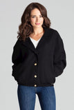 Loose-Fit Black Short Jacket with Decorative Buttons