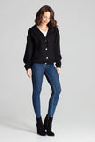 Loose-Fit Black Short Jacket with Decorative Buttons
