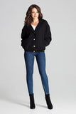Loose-Fit Black Short Jacket with Decorative Buttons