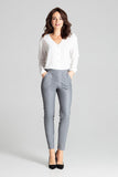 Eco-Leather Grey Tailored Trousers with Patch Pockets