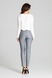 Eco-Leather Grey Tailored Trousers with Patch Pockets