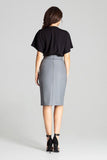 Grey Eco-Leather Midi Pencil Skirt with Front Slit