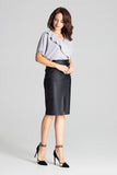Black Eco-Leather Midi Pencil Skirt with Front Slit