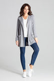 Grey Knit Sweater with Hood and Decorative Stripes