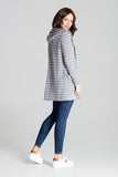 Grey Knit Sweater with Hood and Decorative Stripes