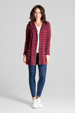 Maroon Knit Sweater with Hood and Decorative Stripes