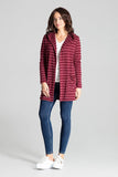 Maroon Knit Sweater with Hood and Decorative Stripes