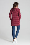 Maroon Knit Sweater with Hood and Decorative Stripes