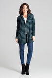 Green Knit Sweater with Hood and Decorative Stripes