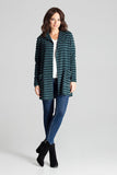 Green Knit Sweater with Hood and Decorative Stripes