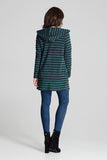 Green Knit Sweater with Hood and Decorative Stripes